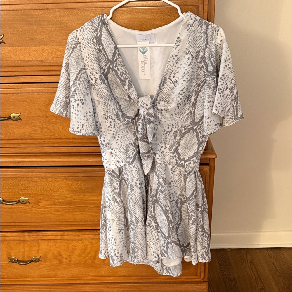 Gray and White Snake Print Romper